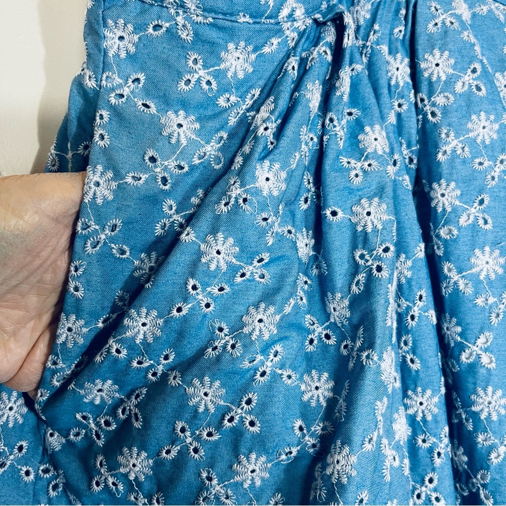 Unique Vintage Chambray Floral Denim Eyelet Jayne Swing Skirt Size 4X NWT - Picture 12 of 16